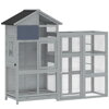 Dřevěná voliéra PawHut se 6 bidýlky, úložným prostorem, výsuvnou zásuvkou, miskami z nerezové oceli, 196x60x164,5 cm, šedá