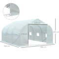 Skleník 6 rolovacích oken, dveře na zip, fólie odolná proti roztržení, kovový rám, 3,5 x 3 x 2 m, bílá