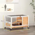Dřevěná králíkárna PawHut se 2 úrovněmi, výklopnou střechou, kolečky, dvěma vchody, rampou a výsuvným tácem, 90x53x59cm
