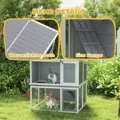  Dvoupatrová dřevěná králíkárna s vodotěsnou výklopnou střechou, výběhem a rampou, šedá, 98x95x102,5 cm PawHut