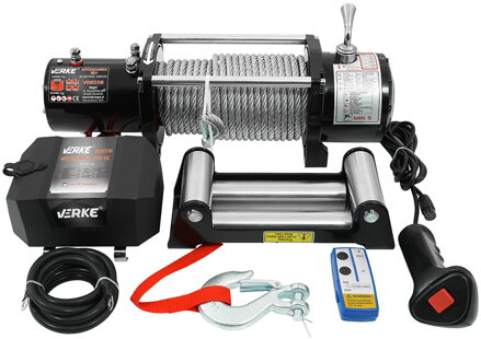  Elektrický naviják 12V, 5443 kg, ocelové lano 24m VERKE V06036