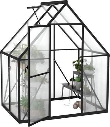 Hliníkový skleník na rajčata zeleninu polykarbonát , 125 x 180 x 195 cm, 2,25 m², s vyztuženou základnou  YRHome 095