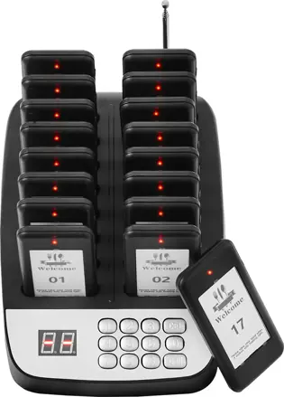 Systém pageru pro restaurace, , bezdrátový signál pro čekající ve frontě s dosahem 400 m, 16 bzučáků  VEVO16
