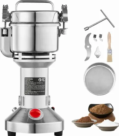 Elektrický mlýnek na obilí, 1500 W, vysoké otáčky, nerezová ocel, na suchá zrna, koření , HC300 | stříbrná