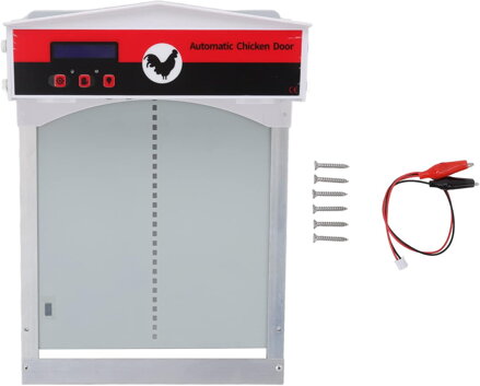 Automatická dvířka do kurníku inteligentní 220V plus baterie VEVO2025 | červená  Automatická dvířka do kurníku inteligentní 220V plus baterie VEVO2025 | červená