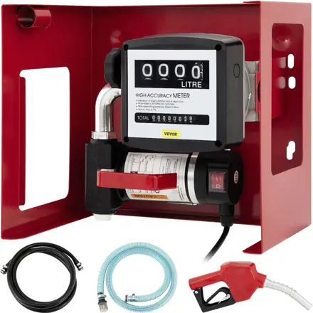 Palivové čerpadlo s průtokoměrem a pistolí 40 L na naftu,  topný olej, samonasávací olejové čerpadlo 300 W, sací olejové čerpadlo VEVO35 |červená,
