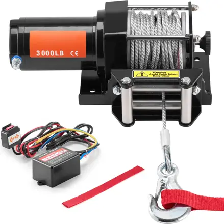Elektrický naviják 3000 lb, 12 V DC, naviják pro tažení ATV/UTV, 39 stop ocelového lana, IP55 vodotěsný, válečkové vedení lana, kabelové dálkové ovládání, použití v terénu  SUCCE Elektrický naviják 3000 lb, 12 V DC, naviják pro tažení ATV/UTV, 39 stop ocelového lana, IP55 vodotěsný, válečkové vedení lana, kabelové dálkové ovládání, použití v terénu  SUCCE