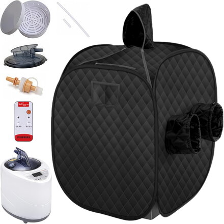 Přenosná parní sauna do domácnosti, mobilní sauna box pro 1 osobu, 9 úrovní nastavitelná teplota s dálkovým ovládáním, pro detoxikaci, relaxaci a úlevu od stresu Tazor HZL00LC-0155 | černá