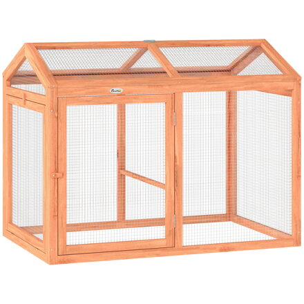 Kurník PawHut, výběh s bidýlkem, dvojité dveře, dřevo a kov, pro 2 kuřata, 104 x 70,5 x 84 cm, oranžový
