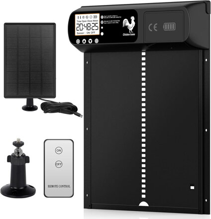 Automatická solární dveřka kurníku, hliníkové dveře kurníku s časovačem, světelným senzorem, ručním ovládáním, vodotěsným LED displejem, dálkovým ovládáním, hliníkové solární dveře kurníku s inteligentní ochranou  Yoarmyt