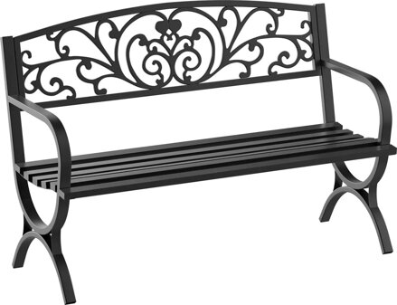  Kovová zahradní lavička, květinový design, 2místná, nosnost 240 kg