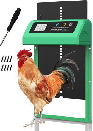 Automatická dvířka do kurníku Okköbi  digitální časovač ruční režim |hliníková slitina