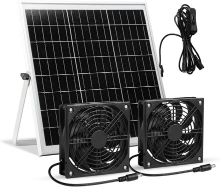 Solární ventilátor, 15W vodotěsná sada solárního ventilátoru s dvojitým stejnosměrným ventilátorem pro malé kurníky, skleníky, kůlny, boudy pro domácí mazlíčky, odsávání oken