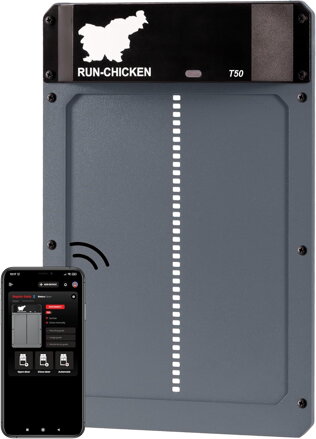 Automatická hliníková dvířka do kurníku na baterie , ovládání aplikací a časovačem RUN-CHICKEN Door T50