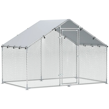 Kuřecí výběh pro 5-8 kuřat, střešní plachta, uzamykatelná dvířka, ocelový rám, 5,1 m², 3 x 1,7 x 1,9 m