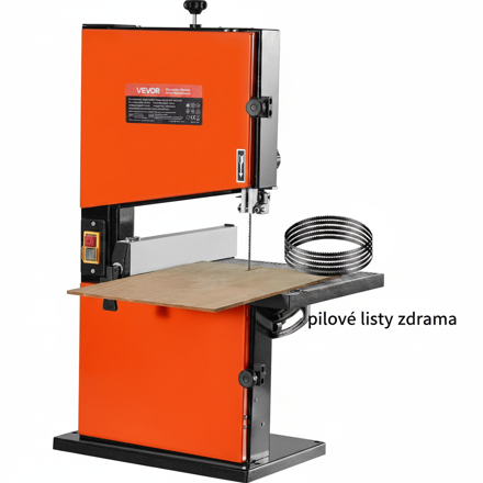 Pásová pila 229 mm na dřevo s motorem 373 W 1/2 HP, maximální výška řezu 90 mm, stůl z litého hliníku 300 x 300 mm, rozsah náklonu 0-45°, s pokosovou měrkou, pravítko, pro dřevoobrábění VEVOX359