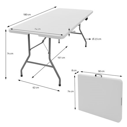 Skládací kempingový stůl 180x74 cm velký