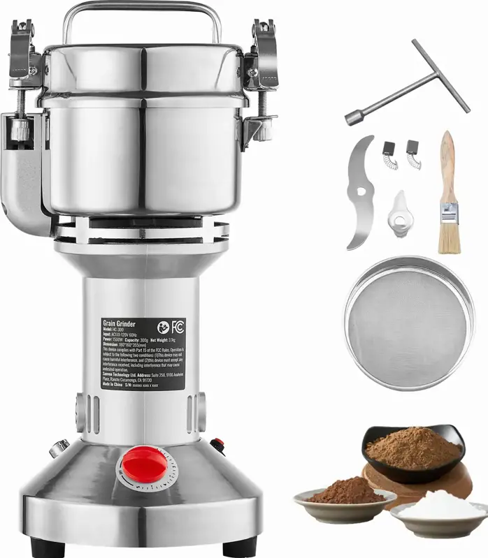 Elektrický mlýnek na obilí, 1500 W, vysoké otáčky, nerezová ocel, na suchá zrna, koření , HC300 | stříbrná