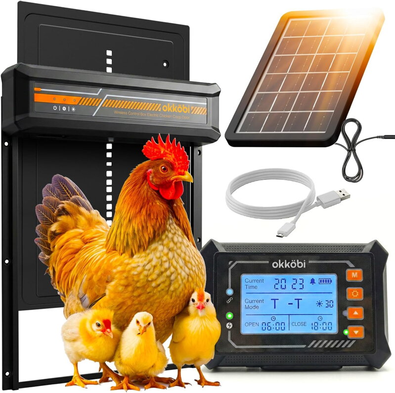 Automatická dvířka do kurníku solární s bezdrátovým ovládáním - LCD displej, časovač a světelný senzor - Foxproof 26
