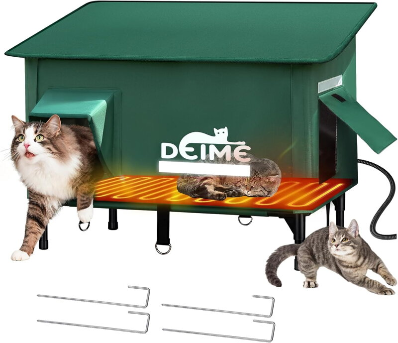 Vyhřívaný domeček pro kočky pro venkovní použití,vyvýšený Deime Cat |zelená