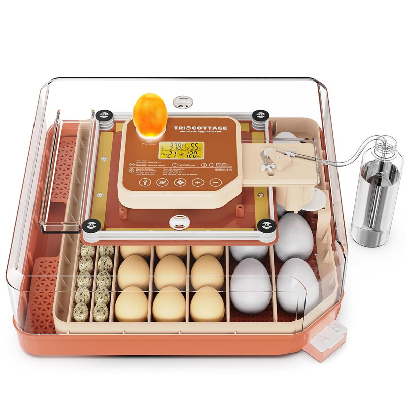 Plně automatický inkubátor pro 48 vajec, inkubátor pro kuřata s automatickým obracečem vajec, přidáváním vody, regulací teploty a vlhkosti TRIOCOTTAGE | B0G6D