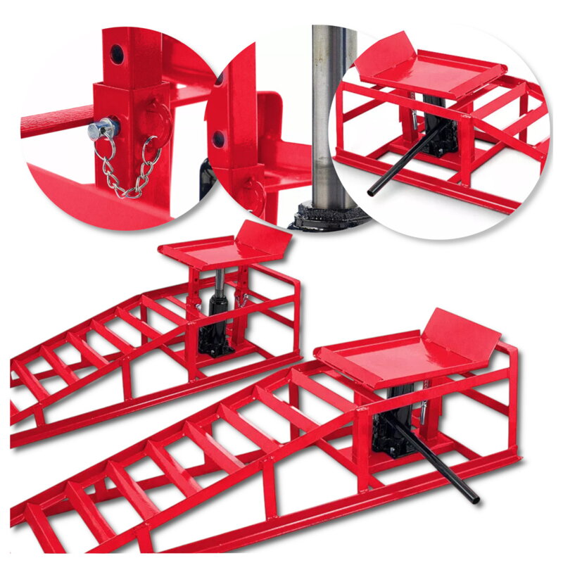 Nájezdová rampa hydraulickým zvedákem sada  2 ks  BITUXX M16786 | červená
