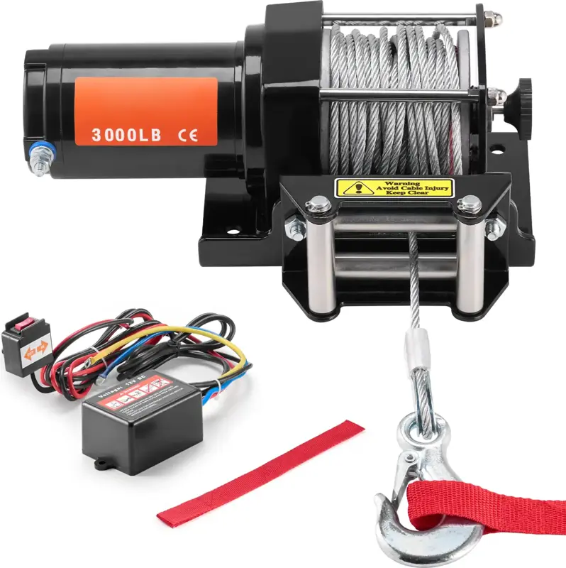 Elektrický naviják 3000 lb, 12 V DC, naviják pro tažení ATV/UTV, 39 stop ocelového lana, IP55 vodotěsný, válečkové vedení lana, kabelové dálkové ovládání, použití v terénu SUCCE Elektrický naviják 3000 lb, 12 V DC, naviják pro tažení ATV/UTV, 39 stop ocelového lana, IP55 vodotěsný, válečkové vedení lana, kabelové dálkové ovládání, použití v terénu SUCCE