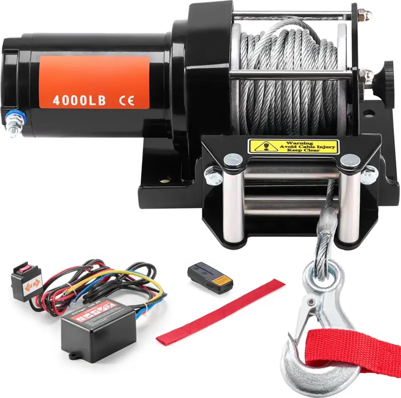 Elektrický naviják, 1815 Kg, 12 V DC, ATV/UTV, 39 ft ocelové lano, bezdrátové a kabelové dálkové ovládání, IP55, vodotěsný pro tažení SUCCE Elektrický naviják, 1815 Kg, 12 V DC, ATV/UTV, 39 ft ocelové lano, bezdrátové a kabelové dálkové ovládání, IP55, vodotěsný pro tažení SUCCE