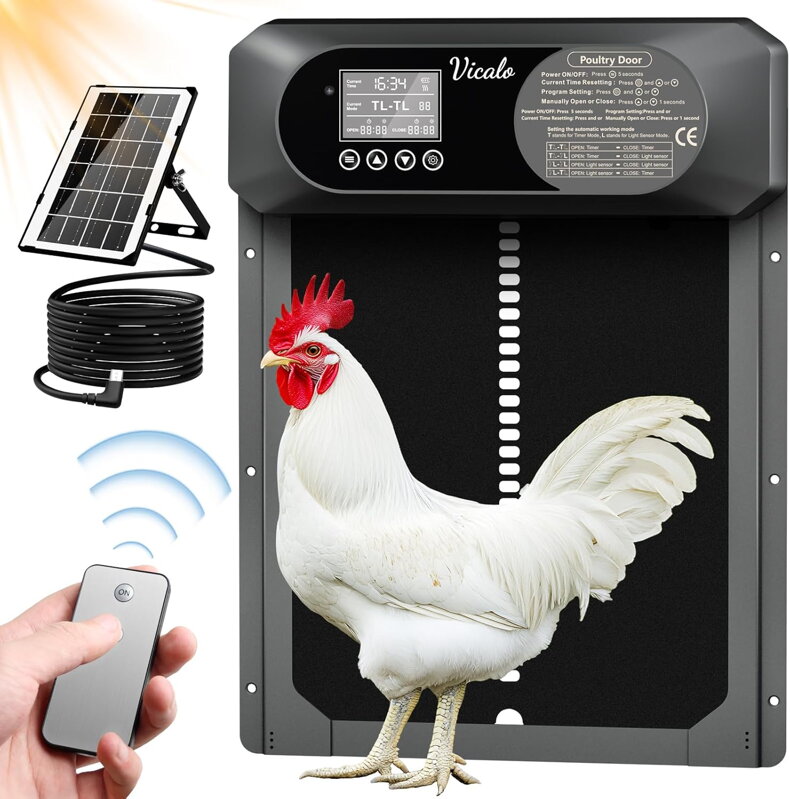 Automatické dvířka do kurníku se světelným senzorem, časovačem, dálkovým ovládáním, manuální Automatické dvířka do kurníku se světelným senzorem, časovačem, dálkovým ovládáním, manuální