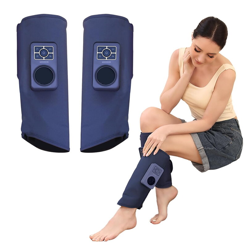 Masážní přístroj na lýtka a nohy s tlakovým vzduchem - bezdrátový, 3 masážní režimy, 3D teplo s inteligentním termostatem, 6úrovňový EMS nízkofrekvenční pulz a vibrace BeSokar | Modrá