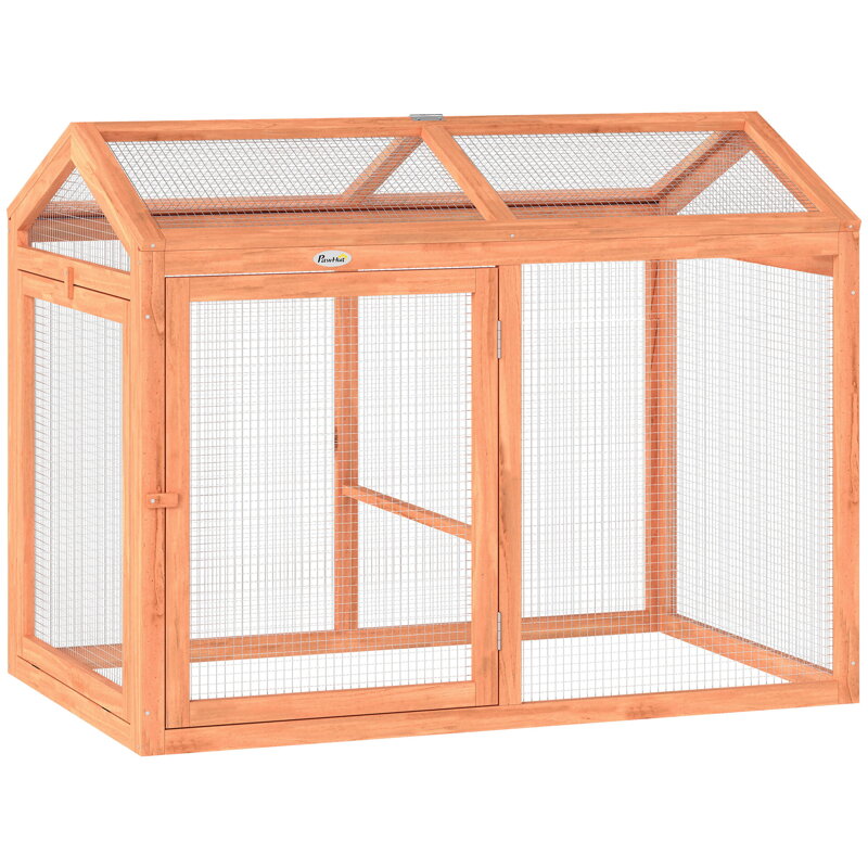 Kurník PawHut, výběh s bidýlkem, dvojité dveře, dřevo a kov, pro 2 kuřata, 104 x 70,5 x 84 cm, oranžový