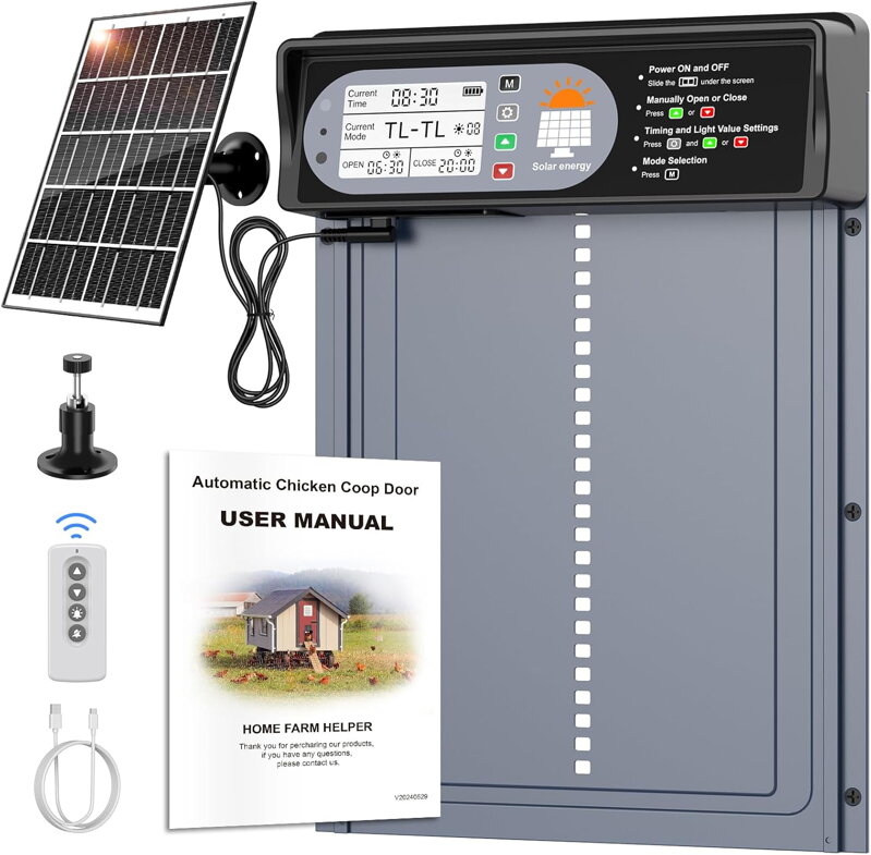 Hliníková automatická dvířka do kurníku solární s LED displejem dálkové ovládání Hliníková automatická dvířka do kurníku solární s LED displejem dálkové ovládání