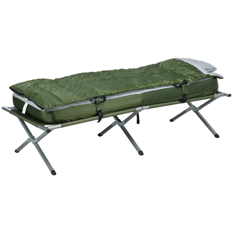 Kempingová postel Outsunny, 5dílná sada, včetně přepravní tašky, 193 x 86 x 43/63 cm, zelená